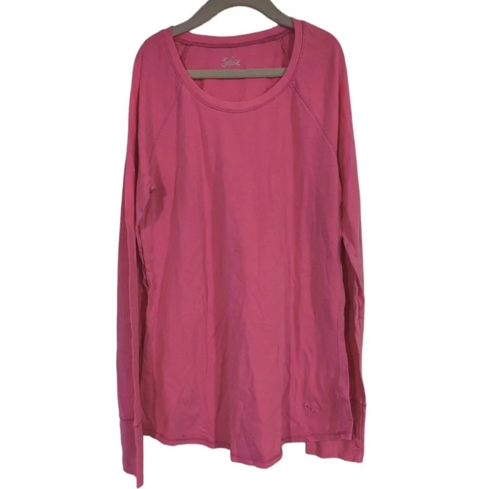 Justice Girls Pink Soft Long Sleeve knit Shirt casual lounging l sz 16